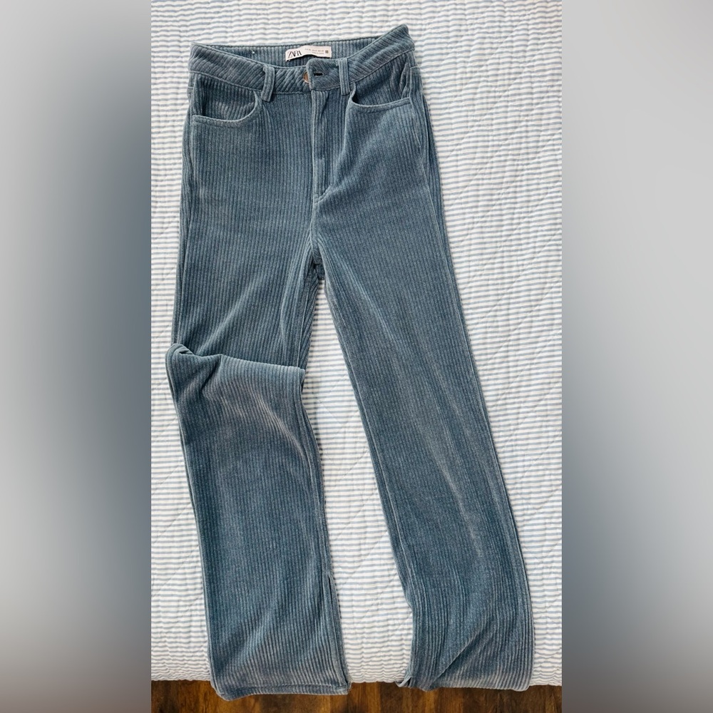 Zara Blue Corduroy Straight Leg Pants